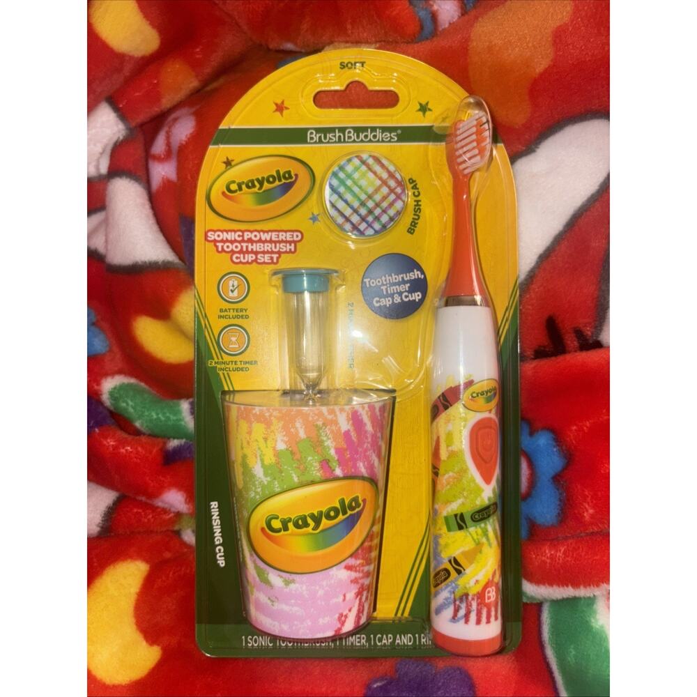 New Sealed Kids Orange Crayola Brush Buddies Toothbrush Set BRAND NEW